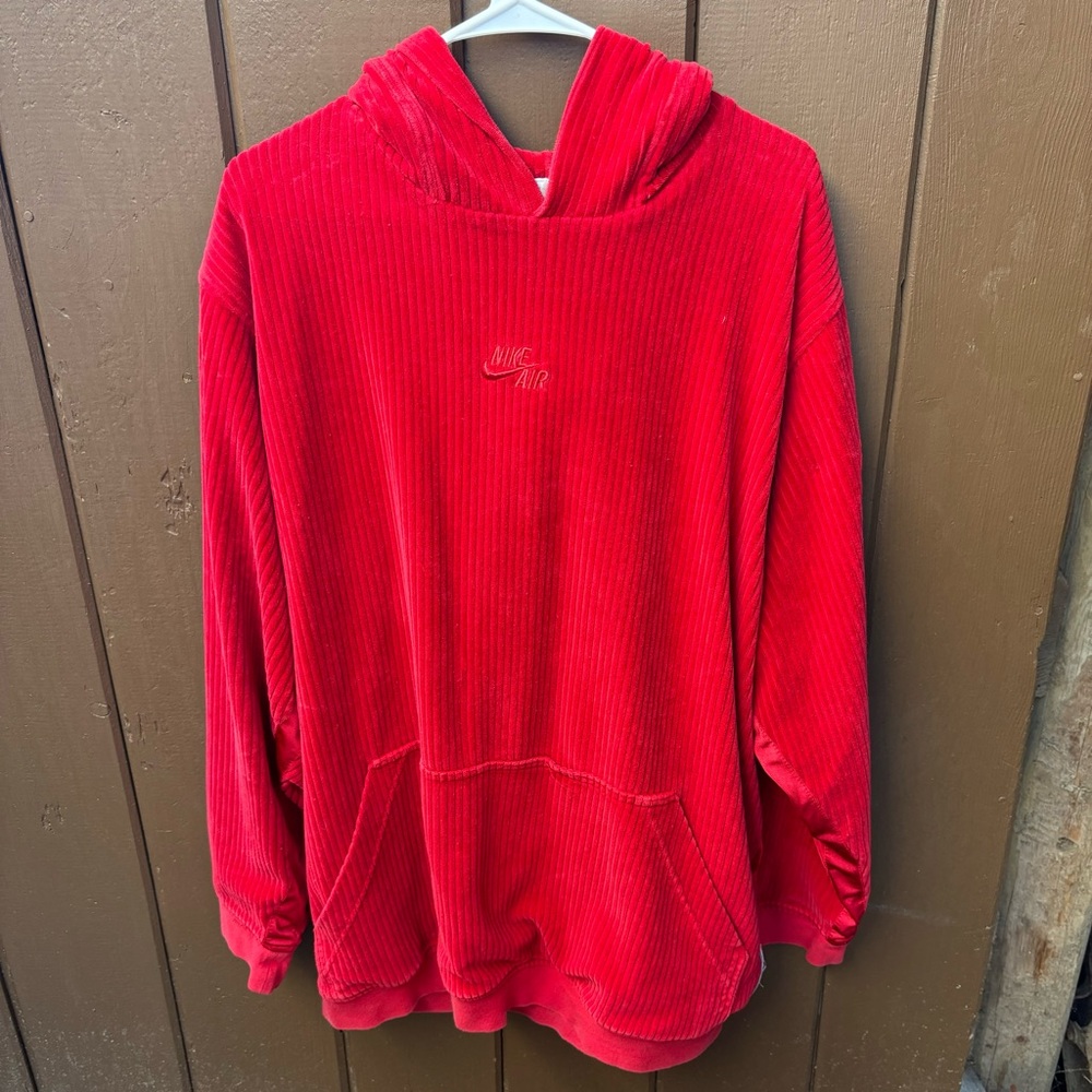 Vintage Nike Air Center Swoosh Velour Corduroy Swoosh Hoodie Red Pullover XL